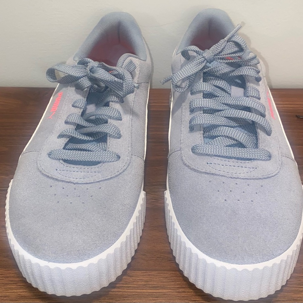 Puma Carina Low Suede Trainers 369864-05 Grey/White/Pink Size 11-